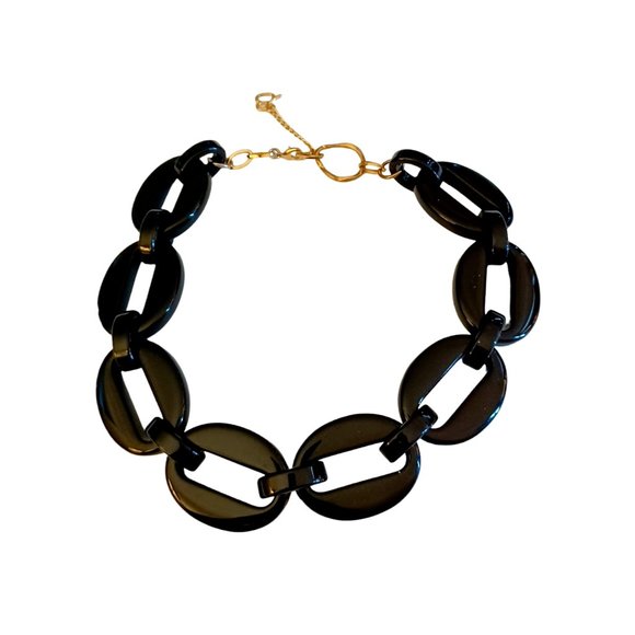 Diana Broussard Carly Black And Gold Tone Chunky Statement Choker Necklace 23" - Picture 2 of 7